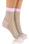 SKARPETKA NYLON - BEŻ/MUSZTARDA/KROPKI, UNICA SESTO SENSO