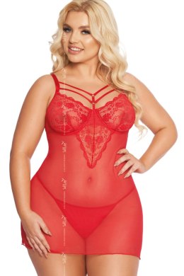 SOFTLINE ALDONA KOSZULKA I STRINGI PLUS SIZE - CZERWONY, 2XL