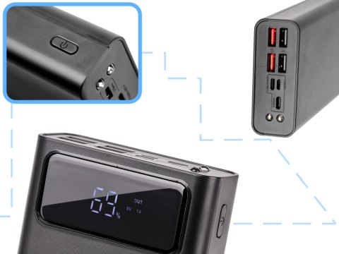 L-BRNO Powerbank Power Bank 30000mAh z cyfrowym ekranem 4x USB LED latarka czarny L-BRNO Powerbank Power Bank 30000mAh z cyfrowym ekranem 4x USB LED latarka czarny