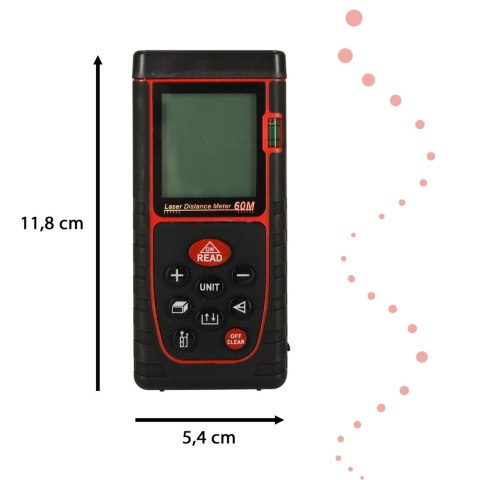 Dalmierz laserowy miernik odległości cyfrowy wodoodporny IP54 3mm/60m pokrowiec zasilanie bateryjne KAFUWELL Dalmierz laserowy miernik odległości cyfrowy wodoodporny IP54 3mm/60m pokrowiec zasilanie bateryjne KAFUWELL