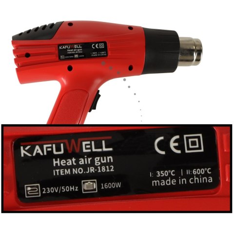 KAFUWELL Opalarka elektryczna z regulacją temperatury 0-600 st. C + 4 wymienne końcówki 1600W KAFUWELL Opalarka elektryczna z regulacją temperatury 0-600 st. C + 4 wymienne końcówki 1600W