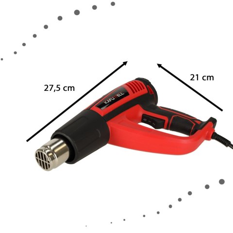 KAFUWELL Opalarka elektryczna z regulacja tempratury 0-600 st. C przepływ powietrza 300-500 l/min + 4 wymienne końcówki 1850W KAFUWELL Opalarka elektryczna z regulacja tempratury 0-600 st. C przepływ powietrza 300-500 l/min + 4 wymienne końcówki 1850W