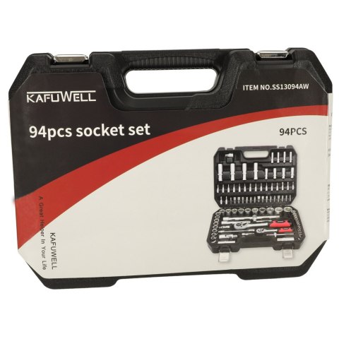Klucze nasadowe komplet 1/2'' 1/4'' grzechotka zestaw 94el. KAFUWELL Klucze nasadowe komplet 1/2'' 1/4'' grzechotka zestaw 94el. KAFUWELL