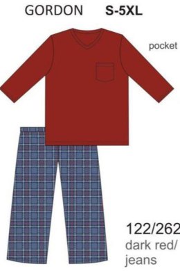 CORNETTE PIŻAMA MĘSKA DR 122/262 GORDON - BORDO, XL