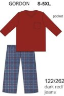 CORNETTE PIŻAMA MĘSKA DR 122/262 GORDON - BORDO, XXL