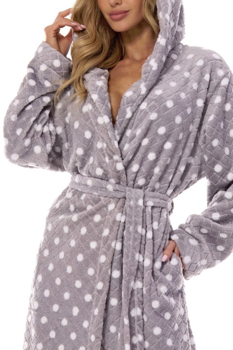 SZLAFROK DAMSKI DOTS LONG 2406 - GRAFIT, XXL L&L SZLAFROK DAMSKI DOTS LONG 2406 - GRAFIT, XXL L&L
