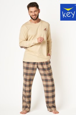 PIZAMA MĘSKA MNS 403 B24 - BEŻOWO-BRĄZOWY, XL KEY