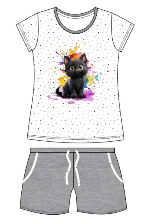 PIŻAMA GIRL KIDS KR 245/109 BLACK CAT - BIAŁY, 122/128 CORNETTE