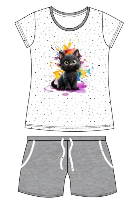 PIŻAMA GIRL YOUNG KR 246/109 BLACK CAT - BIAŁY, 158/164 CORNETTE