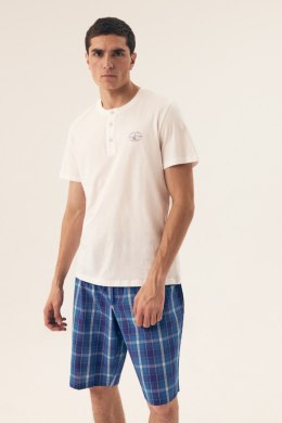 PIŻAMA MĘSKA DOCK 42616 SS25 - BIAŁY-NIEBIESKI, 2XL HENDERSON