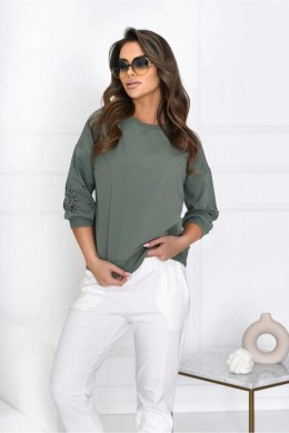 BLUZA AŻUR - OLIWKA, M OFF PINK