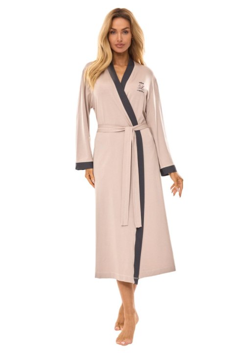 Szlafrok damski długi 2505 - BEŻ, XL, 1 L&L Szlafrok damski długi 2505 - BEŻ, XL, 1 L&L