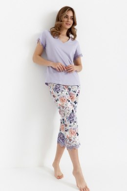 PIŻAMA DAMSKA 470 2XL - LILA, XXL, KWIATY FIOLET CANA