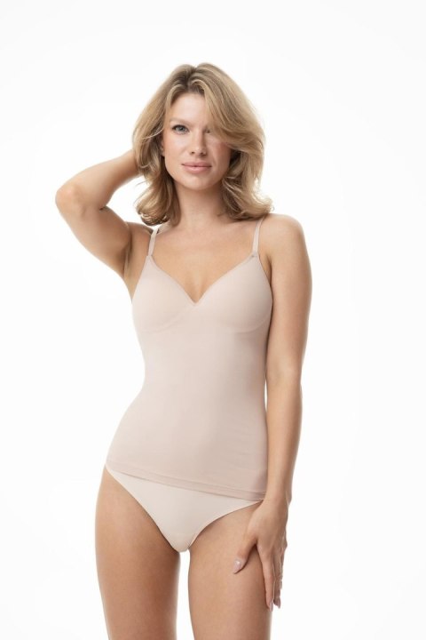 KOSZULKA Z MISECZKAMI SIMPLE CAMI TOP - BEŻOWY, M JULIMEX