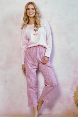 3434 PIŻAMA DAMSKA DŁUGA ELISA S-XL - RÓŻOWY, S TARO