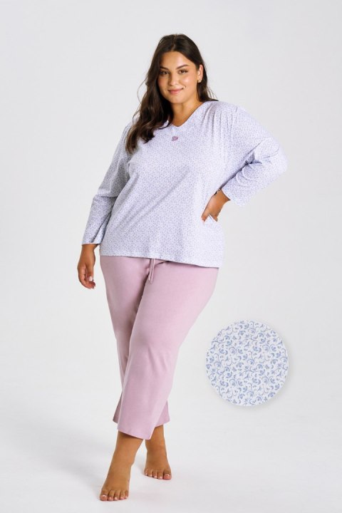 3463 PIŻAMA DAMSKA DŁUGA DEBORA 2XL-4XL - NIEBIESKI, 4XL TARO 3463 PIŻAMA DAMSKA DŁUGA DEBORA 2XL-4XL - NIEBIESKI, 4XL TARO