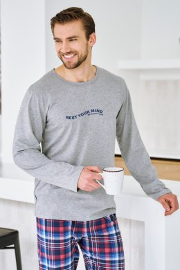 3478 PIŻAMA MĘSKA DŁUGA FRANCO S-XL - SZARY MELANŻ, M TARO