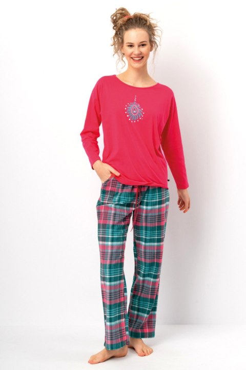 PIŻAMA DAMSKA LNS 420 B25 - MALINOWY-ZIELONY, S KEY
