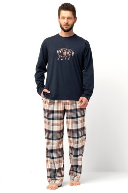 PIŻAMA MĘSKA MNS 444 B25 - GRANATOWO-BRĄZOWY, XL KEY