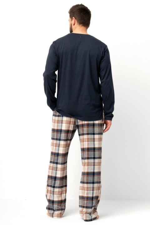 PIŻAMA MĘSKA MNS 444 B25 - GRANATOWO-BRĄZOWY, XL KEY