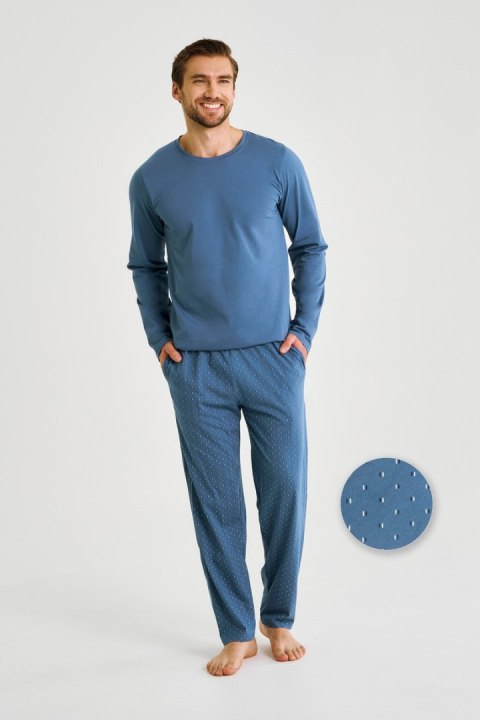 3474 PIŻAMA MĘSKA DŁUGA LORENZO M-2XL - JEANSOWY, M, 2 TARO