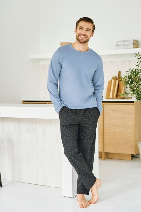 3474 PIŻAMA MĘSKA DŁUGA LORENZO M-2XL - JEANSOWY, M, 2 TARO