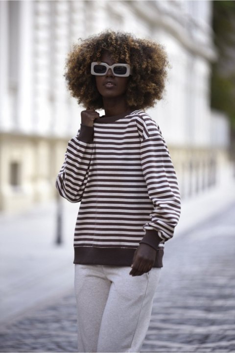 BLUZA RIANA - CZEKOLADA - ŚMIETANA, L, SCZ OFF PINK