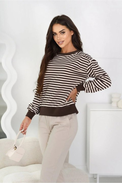 BLUZA RIANA - CZEKOLADA - ŚMIETANA, L, SCZ OFF PINK