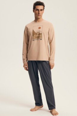 PIŻAMA MĘSKA LURO 43474 AW25 - BEŻOWY-GRAFIT, 2XL HENDERSON