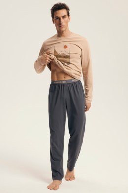 PIŻAMA MĘSKA LURO 43474 AW25 - BEŻOWY-GRAFIT, 2XL HENDERSON