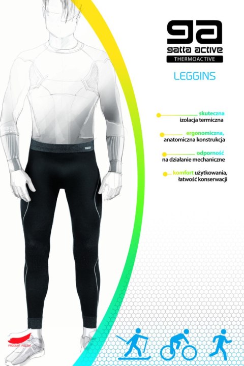 LEGGINGS MEN THERMOACTIV BASIC BLANC - Black-Grey, L GATTA BODYWEAR