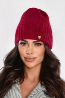 Czapka damska angora – miękka, ciepła P-085 - BORDO, D OFF PINK