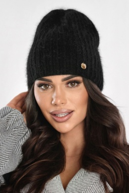 Czapka damska angora – miękka, ciepła P-085 - CZARNY, B OFF PINK