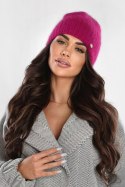 Czapka damska angora – miękka, ciepła  P-085 - CZEKOLADA,  H OFF PINK