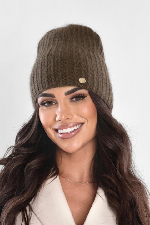 Czapka damska angora – miękka, ciepła P-085 - JASNY BRĄZ, I OFF PINK