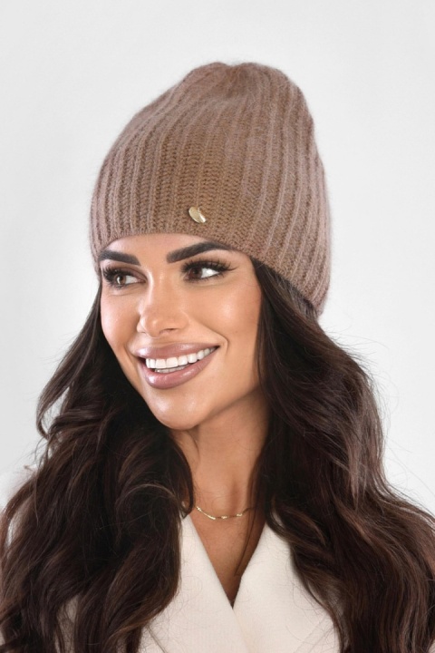 Czapka damska angora – miękka, ciepła P-085 - KARMEL, G OFF PINK