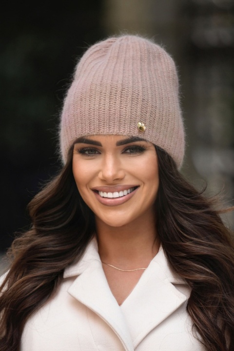 Czapka damska angora – miękka, ciepła P-085 - PUDER, F OFF PINK