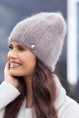 Czapka damska angora zimowa miękka ciepła elegancka wydłużana, P-084 - CAPPUCCINO, A OFF PINK