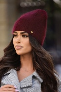 Czapka damska angora zimowa miękka ciepła elegancka wydłużana, P-084 - CIEMNE BORDO, I OFF PINK