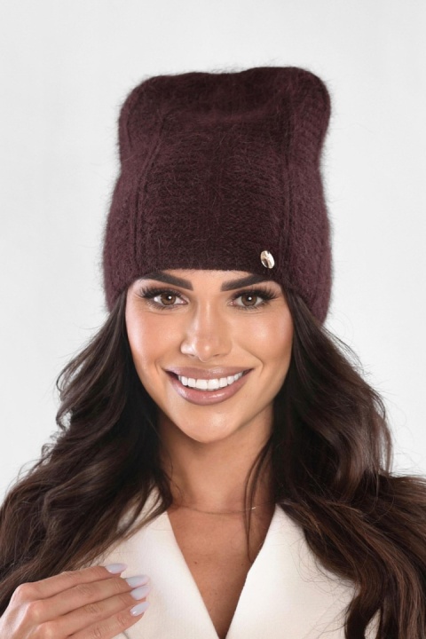 Czapka damska angora zimowa miękka ciepła elegancka wydłużana, P-084 - CZEKOLADA, H OFF PINK