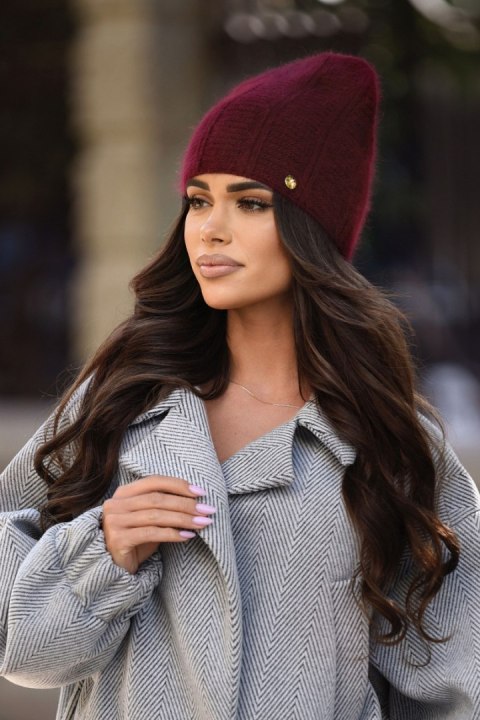 Czapka damska angora zimowa miękka ciepła elegancka wydłużana, P-084 - KARMEL, G OFF PINK