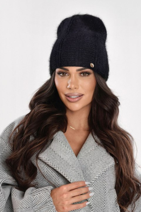 Czapka damska angora zimowa miękka ciepła elegancka wydłużana, P-084 - KARMEL, G OFF PINK