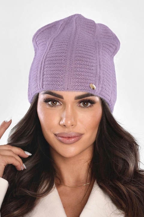 Czapka damska angora zimowa miękka ciepła elegancka wydłużana, P-084 - LILA, D OFF PINK