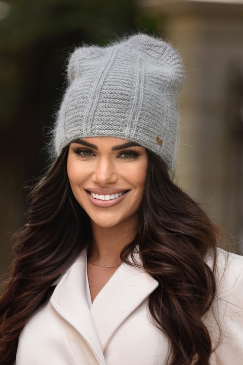 Czapka damska angora zimowa miękka ciepła elegancka wydłużana, P-084 - PERŁA, E OFF PINK