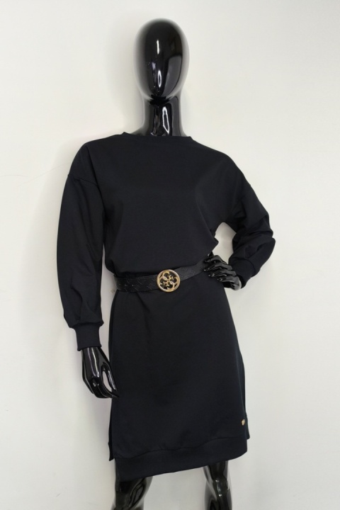 SUKIENKA LOTTA Oversize’owa stylowa dresowa - CZARNY, M, OFF PINK