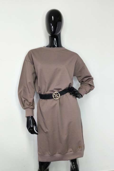 SUKIENKA LOTTA Oversize’owa stylowa dresowa - LATTE, L, OFF PINK