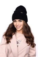 Stylowa czapka damska prążkowana z wywinięciem, Angora, Ciepła, modna P-031 - CIEMNE BORDO, UNIWERSALNY, J OFF PINK