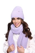 Stylowa czapka damska prążkowana z wywinięciem, Angora, Ciepła, modna P-031 - CIEMNE BORDO, UNIWERSALNY, J OFF PINK