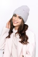 Stylowa czapka damska prążkowana z wywinięciem, Angora, Ciepła, modna P-031 - CIEMNE BORDO, UNIWERSALNY, J OFF PINK