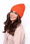Stylowa czapka damska prążkowana z wywinięciem, Angora, Ciepła, modna P-031 - CIEMNE BORDO, UNIWERSALNY, J OFF PINK